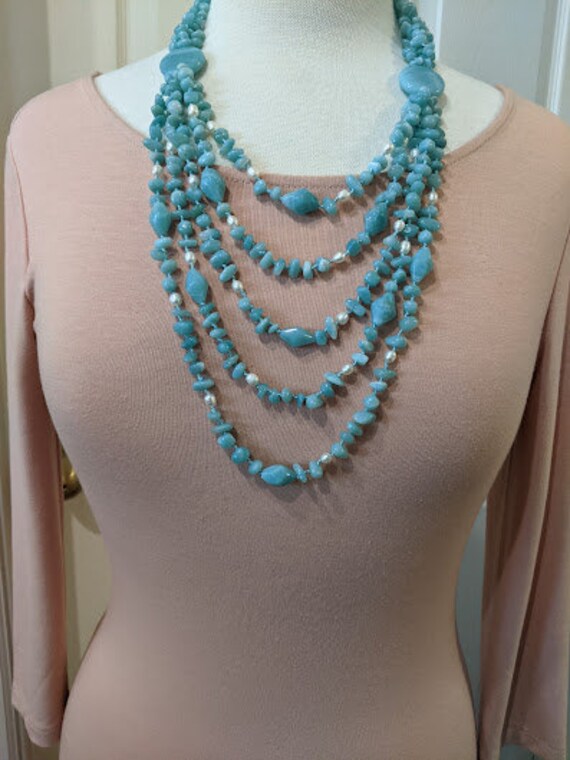 Blue Amazonite Statement Necklace. Multi Strand B… - image 3