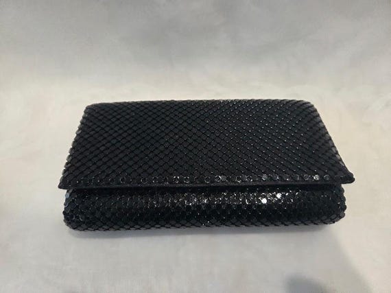Vintage Jessica McClintock Black Metal Mesh Evening Shoulder Bag.  Black Mesh Formal Clutch