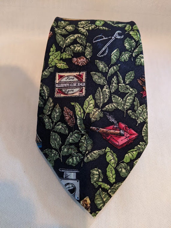 Vintage Nicole Miller Cigar Theme Necktie.  Nicole Miller Designer Necktie.