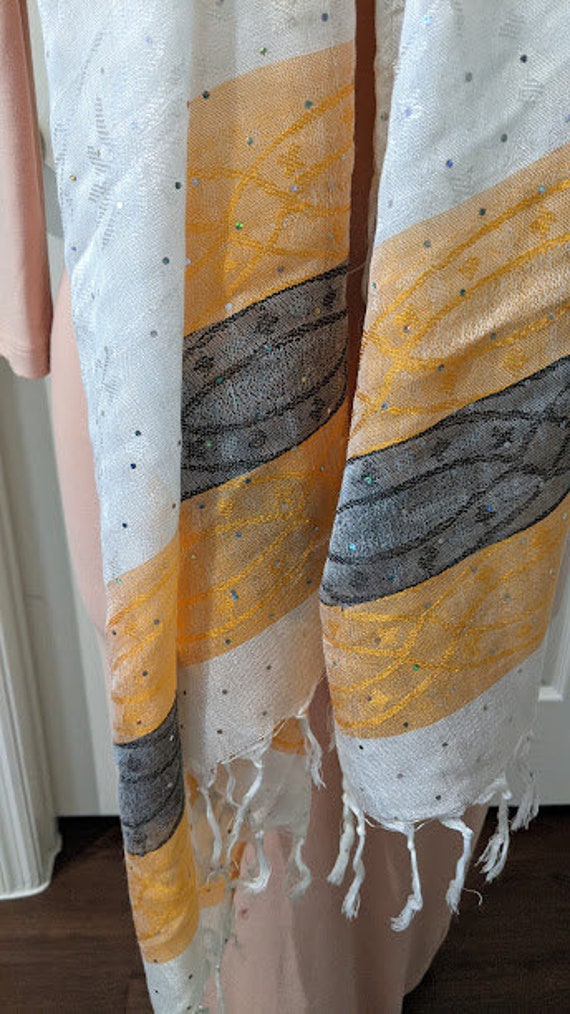 Vintage Rectangular Grey-White-Melon Sparkly Scar… - image 4