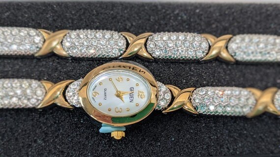 Gruen Vintage Watch and XO Tennis Bracelet set.  Mother of Pearl Oval Dial Gruen Ladies Watch with Matching Bracelet.