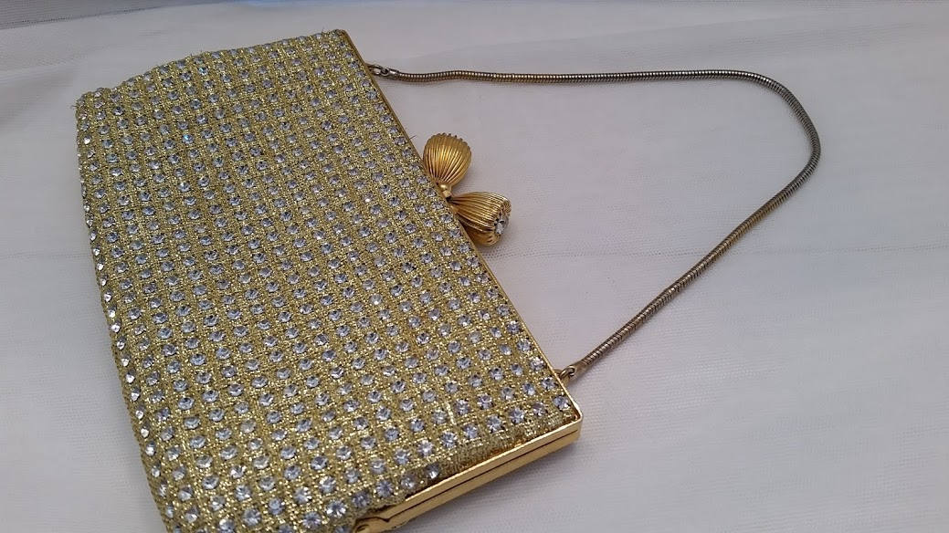 Vintage Gold Rhinestone Evening Bag. Fancy Rhinestone Sparkle Gold