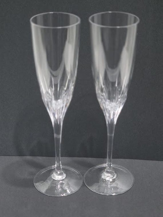 Vintage Marquise by Waterford Set of (2) Crystal Platinum Champaign Flutes.  Claria Gold Crystal Waterford Crystal Glasses.