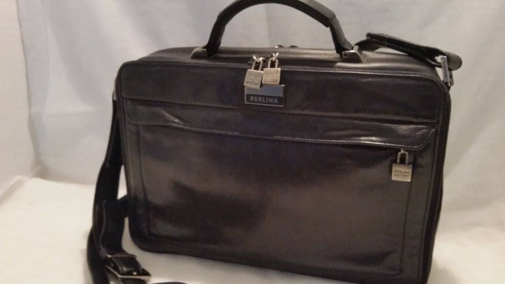 Perlina Leather Briefcase. Perlina Leather attache Shoulder Bag. Small