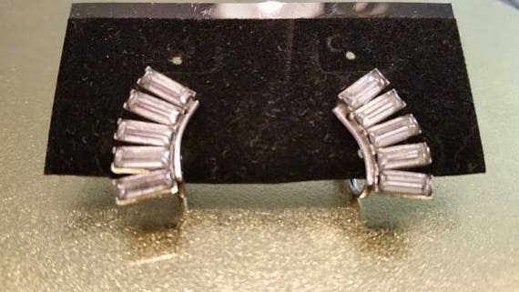 Vintage M & S Crystal Baguette Screw Back Earrings. 1/20 12K Gold Filled 1950's Crystal Earrings