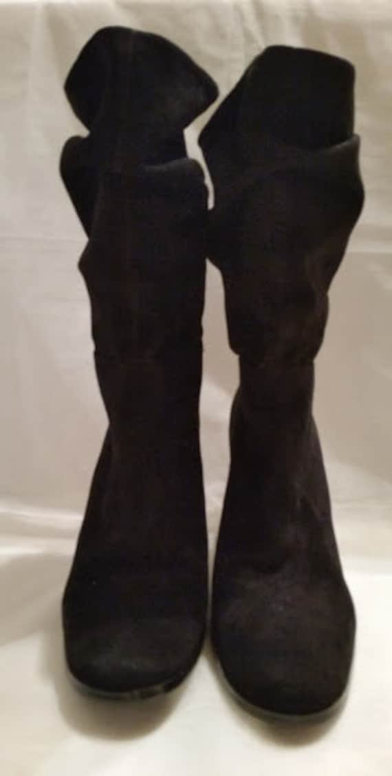 Dark Black Suede Leather Boots. Suede Pull On Scr… - image 2