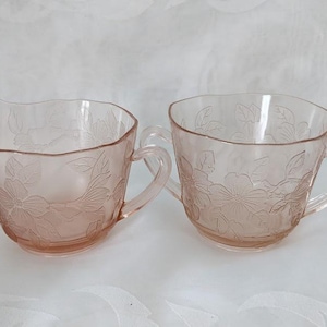 Vintage Pink Depression Glass Sugar and Creamer Set. MacBeth Evans Co Pink Dogwood Design.