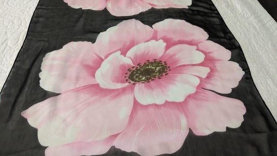 Vintage Long Rectangular Silk/Polyester Black and… - image 3