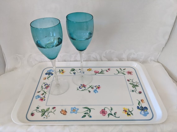 Vintage Villeroy & Boch "Mariposa" Serving Tray.  Delia Serving Tray/ Made In Italy.  Large Floral Motif White Serving Tray