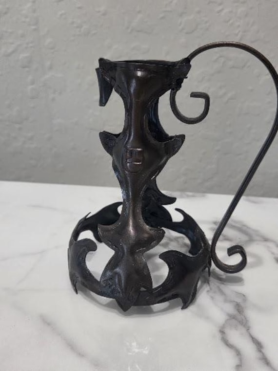 Chamberstick Candle Holder. Jugendstil Metalware. Gothic Revival Brass. Victorian Masqueron