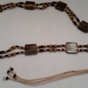 Vintage Hippie Wood Beads Belt, Bohemian wood beaded belt. Double Stranded Wood and shell wrap belt. Boho Double Stranded wood bead belt.
