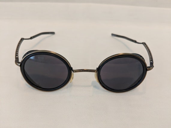 Vintage 1980s Steam Punk Antique Brass  Sunglasses. Round silver Steam Punk Sunnies. Sunglasses with side shield and Folding Arms. SALE SALE