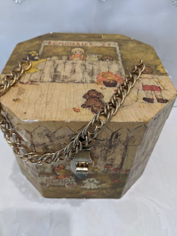 Vintage Decoupage Box Purse. Lemon Aid Stand and Children Playing Decoupage Wood box Purse.