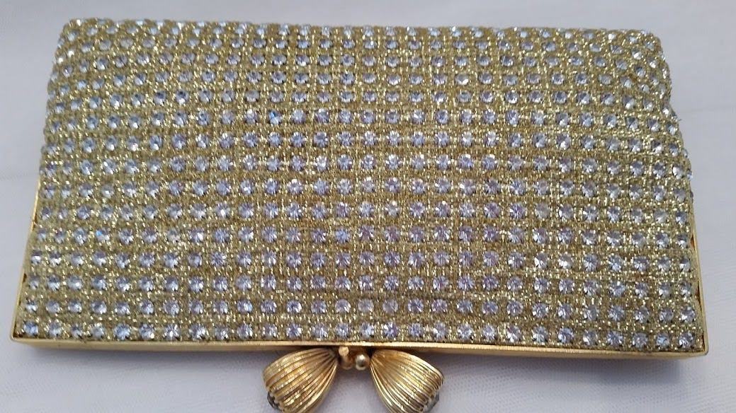 Vintage Gold Rhinestone Evening Bag. Fancy Rhinestone Sparkle Gold