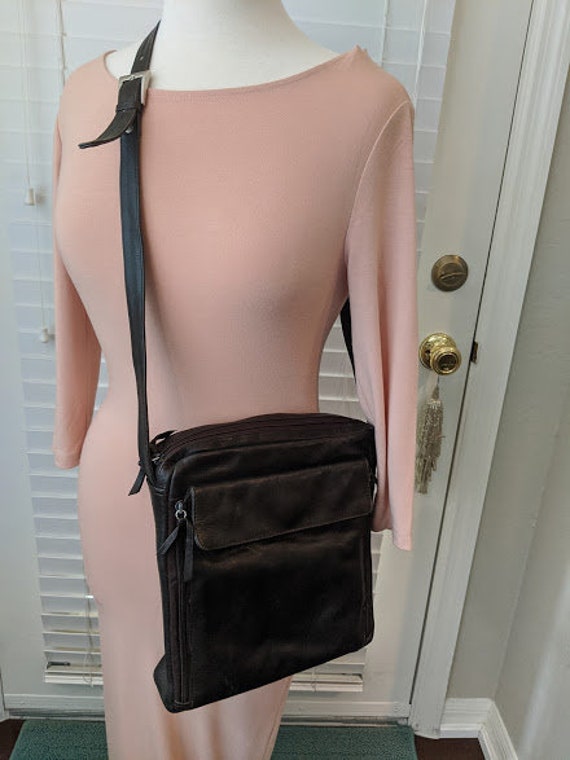 Vintage Tano Leather Messenger Bag.  Crossbody Leather Travel Shoulder Bag.  Dark Brown Soft Leather Shoulder Messenger Bag