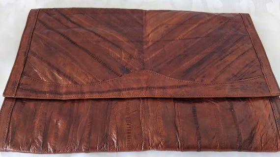 Vintage Genuine Eel Skin Clutch Bag.  Tan Eel Skin Leather Clutch.