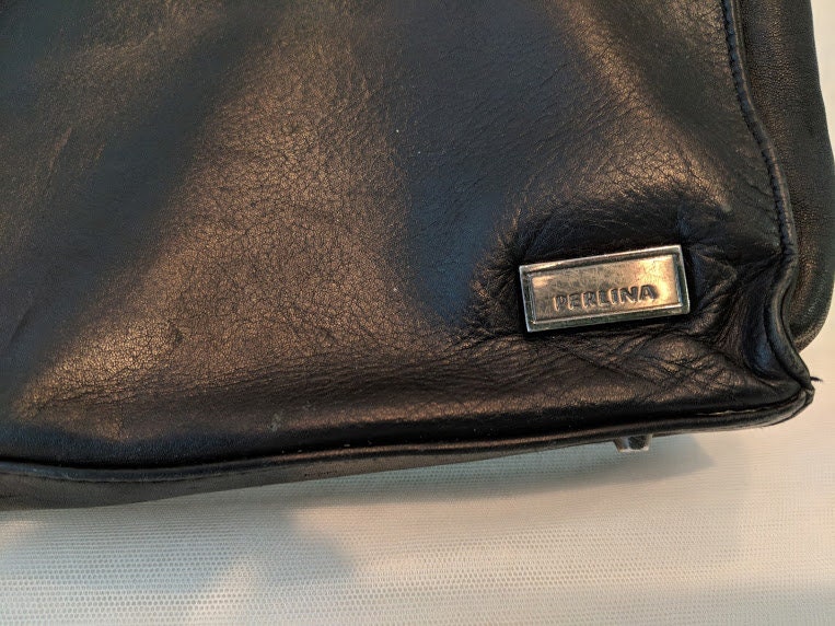 Vintage Perlina Attache Bag. Large Perlina Black Leather Computer Bag ...