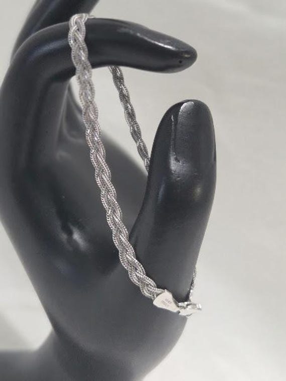 14K White Gold Braided Foxtail Chain Bracelet.  14K Made in Italy B&M Woven Design Bracelet
