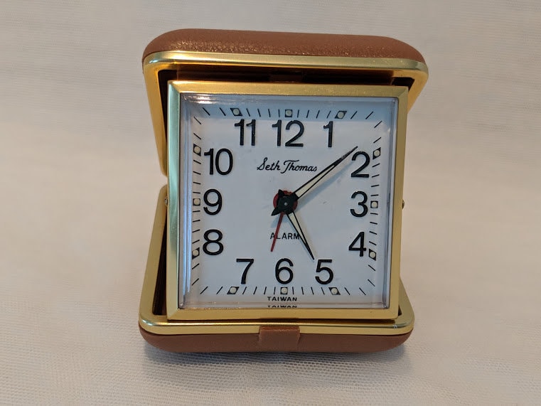 Vintage Seth Thomas Travel WindUp Clock. Travel Alarm Clock. Fold Up