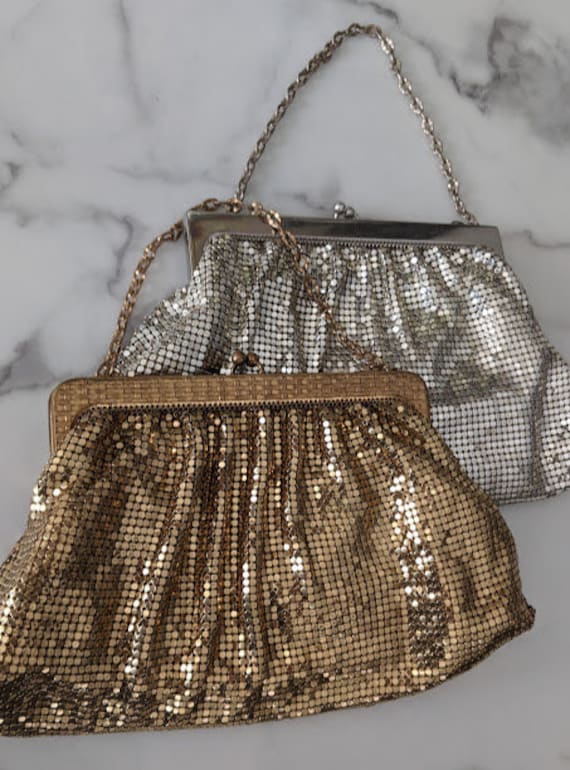 Vintage Whiting & Davis Mesh Wrist Bag.  Two Mesh Wrist Bags, Gold Tone and Silver.  Two Bags for The Price of One