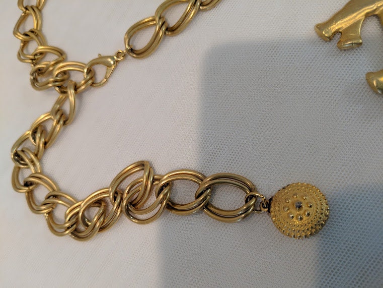 Vintage Gold Tone Elephant Medallions Chain Belt. Adjustable Link Gold