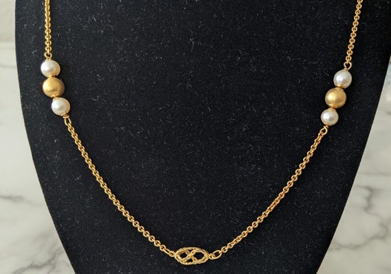 Vintage 14K Italian Gold Chain with Culture Pearls and Satin Gold Tone Bead. SALE