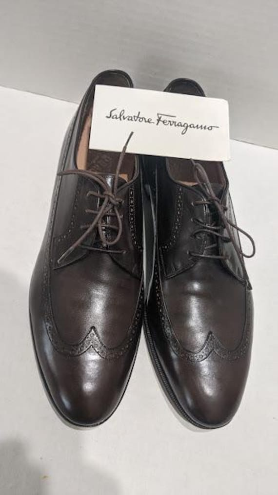 Vintage Salvatore Ferragamo Brown Leather Wing Tip Men's Dress Shoes Monaco 10 1/2 B