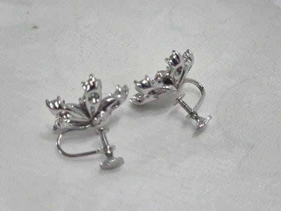 Vintage Bogoff Clear Rhinestone Flower Screw back… - image 6
