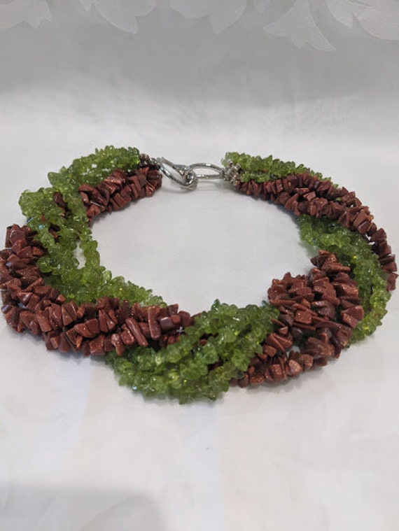 Peridot and Gemstone Chips Choker. Eight Strand Natural Peridot and Gemstone Choker.  Peridot Smooth Uncut Chips/ Gemstones