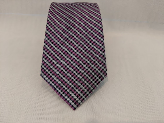 Vintage Tommy Hilfiger Neck Tie.  Navy and Purple Neck Tie.  Tommy Hilfiger Tie with Square Geometric design. Cool Colorful Hilfiger Necktie
