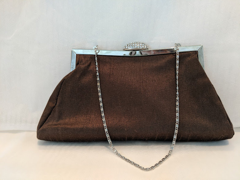 Vintage Dessy Group Evening Bag. Light Brown Satin Formal Clutch. Light