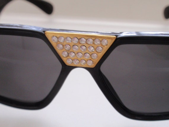 Vintage Black/Bling Sunglasses.  Large Flat Top P… - image 3