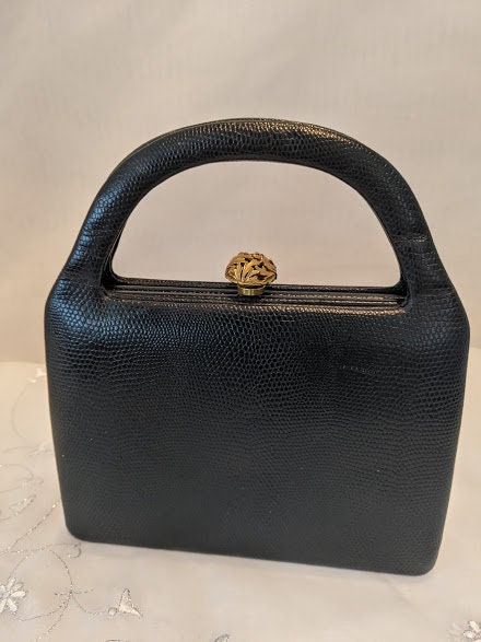 Vintage Murray Kruger Texured Leather Handbag. Black Leather Formal Top ...