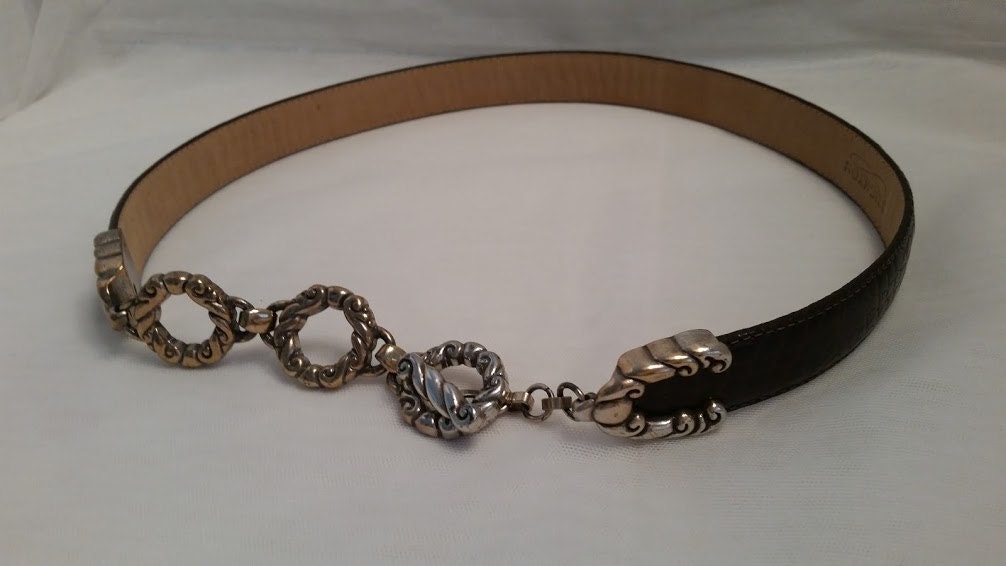 Ceinture En Cuir Marron Foncé Pour Femme - Marque Brighton, Style Vintage Avec Bordure Tissée