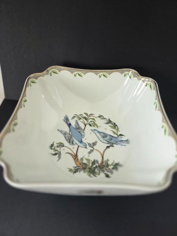 Woodland Melody Serving Bowl Private Collection of George Briard, Blue Birds on White Porcelain.