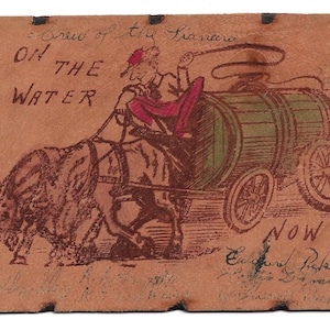"Lederpostkarte ""On the water now"" von 1907 - Pferdewagen Mäßigkeit"