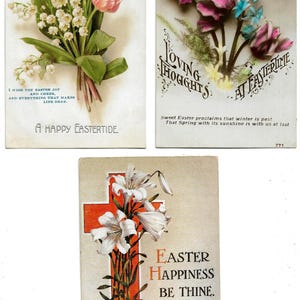 3 Easter postcards lot greetings cards flowers Christian cross posted UK 1920s