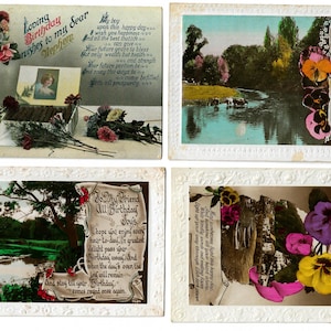 4 Geburtstag Postkarten Lot Blumen Grußkarten Blumen Blumen Blumen Grußkarten 1920er/1930er Jahre