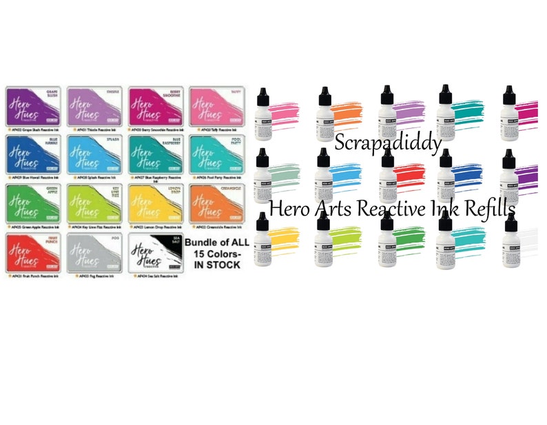Hero Arts Reactive Ink PADS and INK REFILLS Set Bundle of All 15 Colors