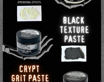 Tim Holtz Distress Paste- Halloween Glow Grit, Black Opaque Texture, and Crypt Grit BUNDLE (3 oz jars)