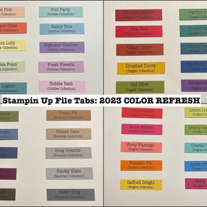 Stampin Up Complete Color COLLECTION + IN-COLOR 2024-2026 & 2025-2027 Hanging Folder File Tabs for Cardstock Organization 2023 Color Refresh