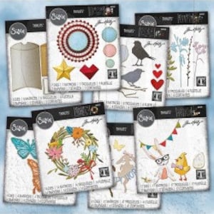 May include: Set of 10 clear plastic sheets with various die-cut designs for crafting. The designs include a wreath, a butterfly, a bird, a star, a heart, a banner, a frame, and more.