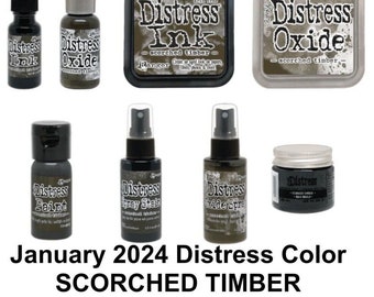 Tim Holtz Distress SCORCHED TIMBER Bundle January 2024 Color (Distress Oxide, Spray Stain, Oxide Spray, Paint, Glaze)