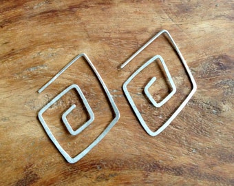 Sterling Silver Square-Spiral Earrings