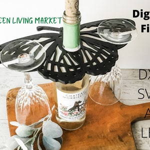 Butterfly wine butler, laser cut file, wine caddy svg, glowforge, wine drinker gift, Spring wine butler file, wine glass holder file