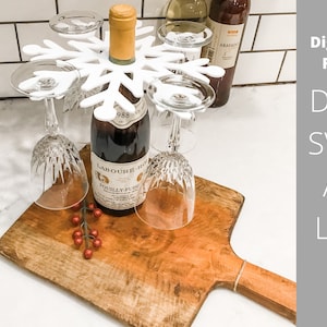 Snowflake wine butler, laser cut file, wine caddy svg, glowforge, wine drinker gift, Christmas wine butler file, wine glass holder file