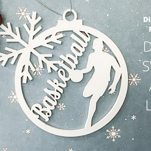 basketball ornament laser cut file, basketball player gift svg, sports Christmas file, glowforge, dxf, lightburn, instant download