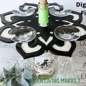 Mandala wine butler, laser cut file, wine caddy svg, glowforge, wine drinker gift, Spring wine butler file, wine glass holder file