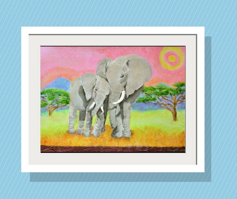 Mom and Baby Elephant Fine Art Print Kids Wall Art Nursery Etsy