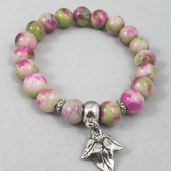 Ivy leaf pink&green marble stretchy bracelet